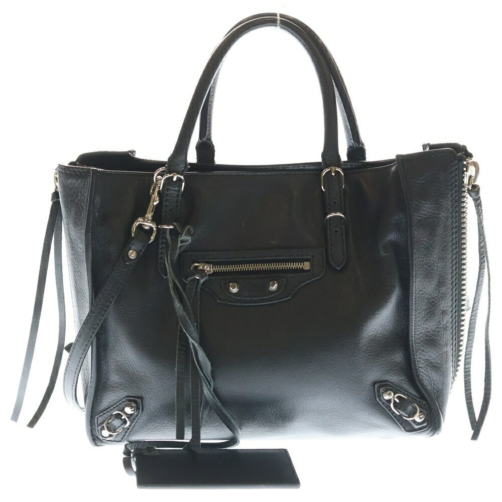 BALENCIAGA Paper Bag Shoulder Tote Black Leather